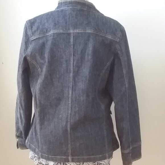 Vintage Y2k Eddie Bauer stand up collar denim jacket/blazer XL - Picture 2 of 6
